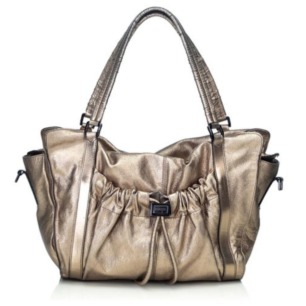 Vintage Burberry Gold Metallic Leather Satchel Golden